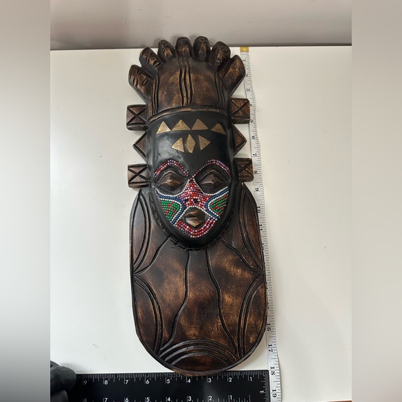 Vintage Handcrafted Wood Brass African Tribal Mask - Picture 13 of 13